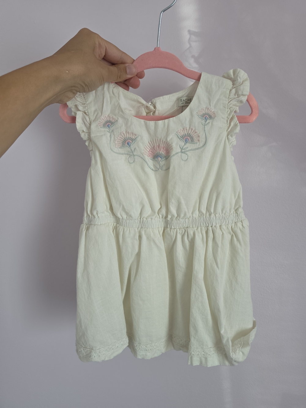 Rachel Zoe White Embroidered Flower Girls Dress - Pink & Blue Detail